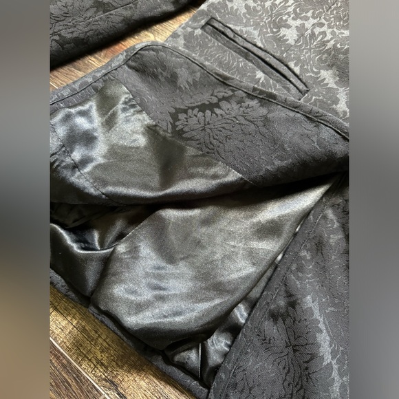 Vintage Victor Costa Occasion Long Black Brocade Jacket Coat Blazer M Medium - Picture 5 of 10